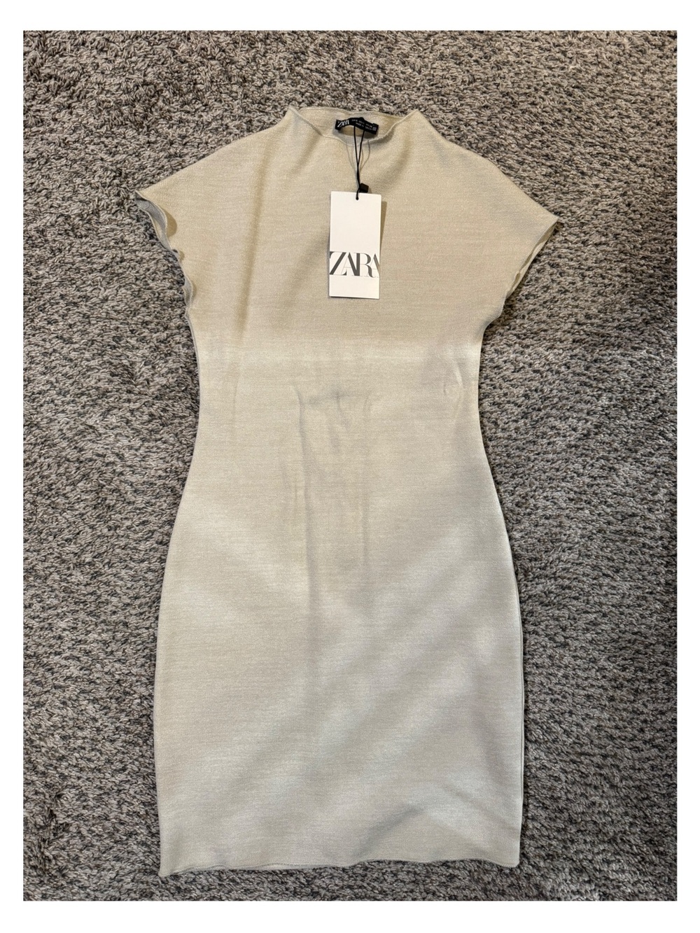 ZARA Cream Fitted Short Sleeve mock neck Mini Dress